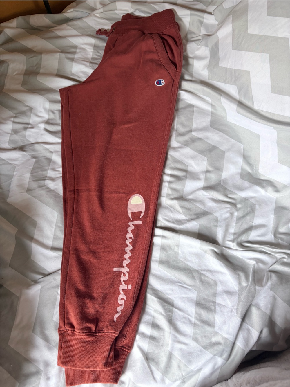 Champion Rust Red Track Joggers with White Script